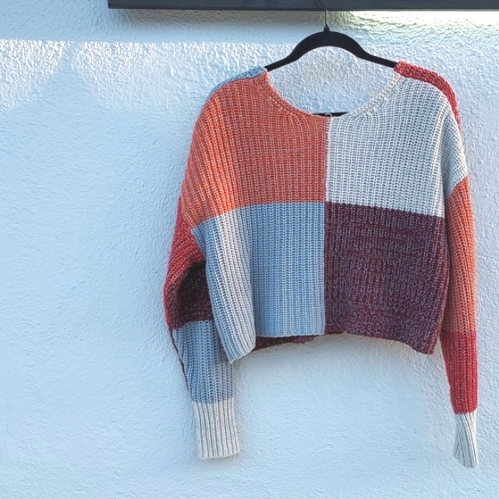 Patchwork V-Neck Sweater - Multicolor - image 7